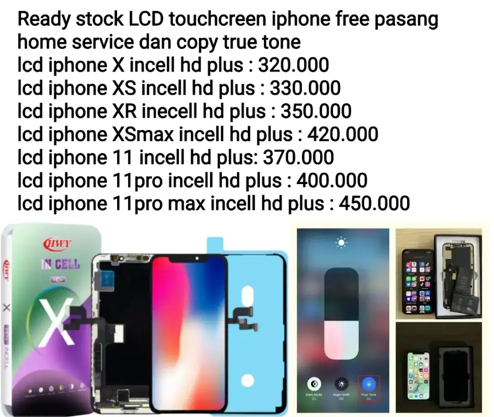 lcd iphone x xr xsmax 11 12 new free pasang dan home service