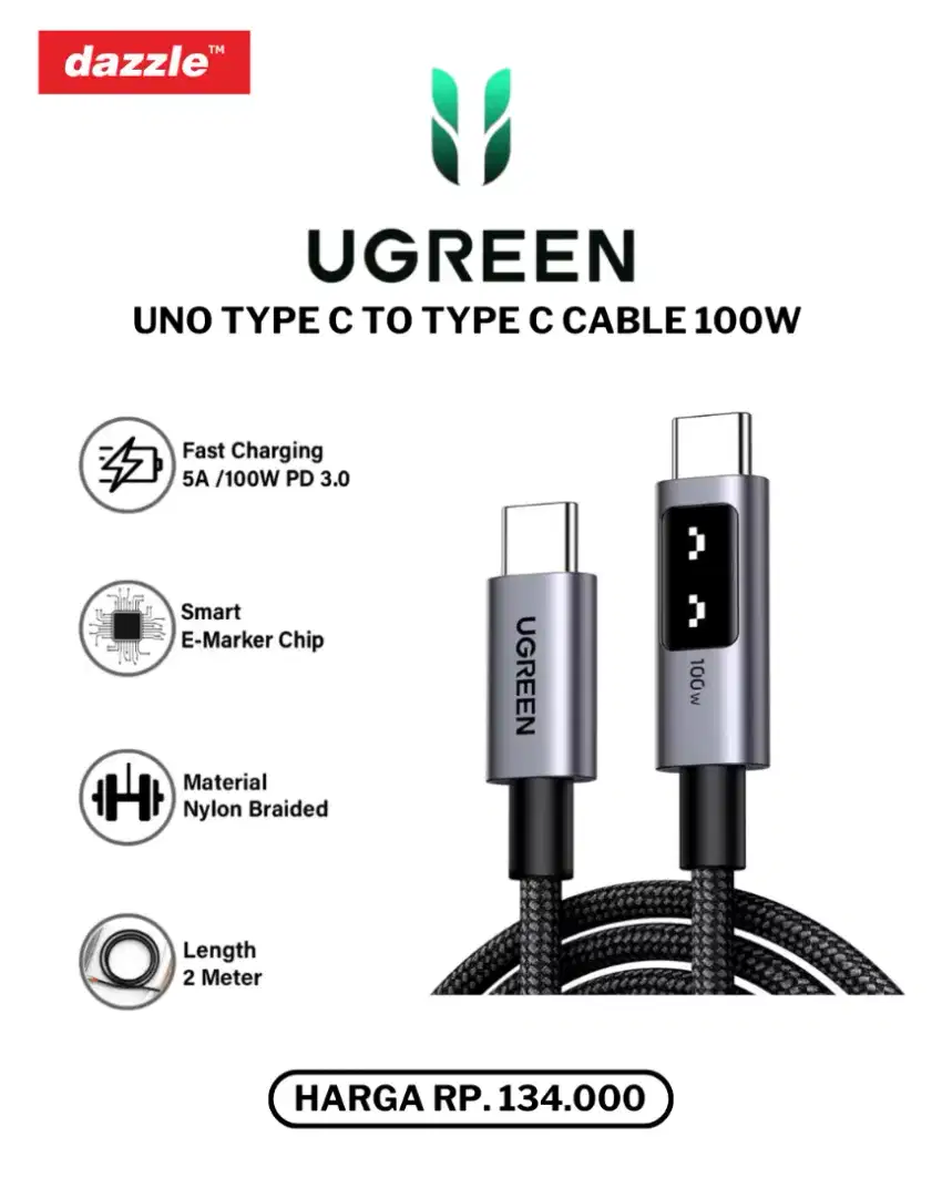 UGREEN UNO TYPE C TO TYPE C CABLE 100W