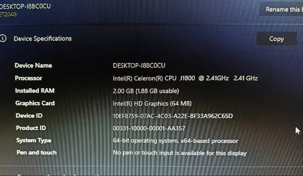 AIO PC ASUS Celeron J1800 monitor 20 Plus mouse & keyboad