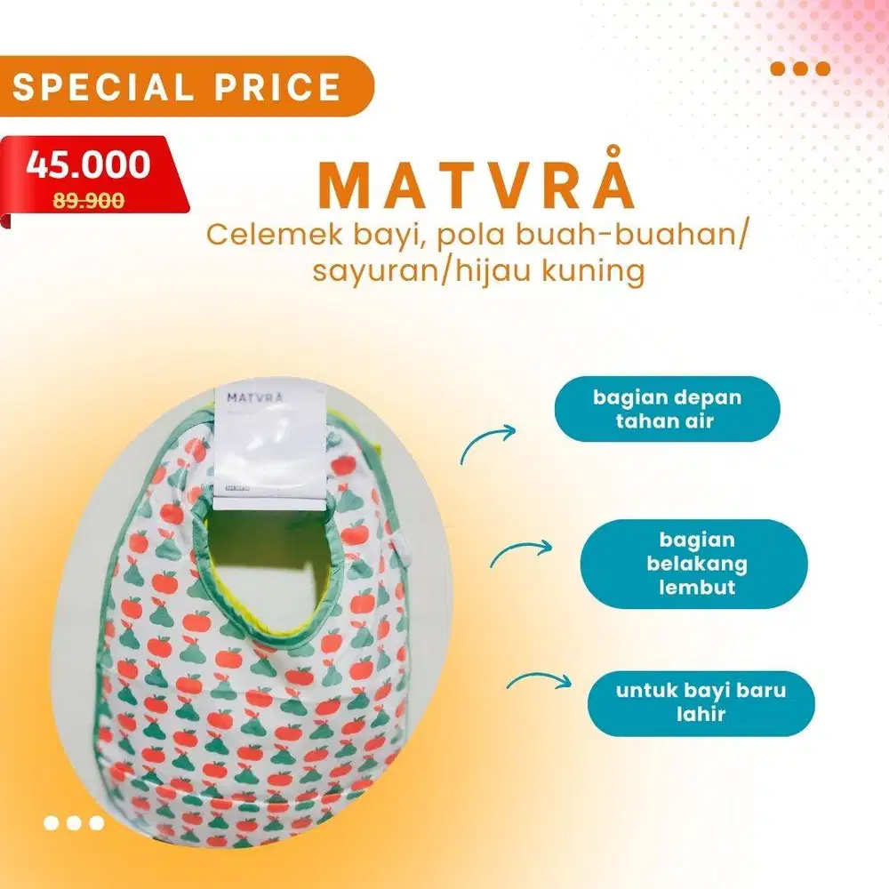 IKEA - MATVRA - Celemek bayi pola buah-buahan/sayuran/hijau kuning (2p