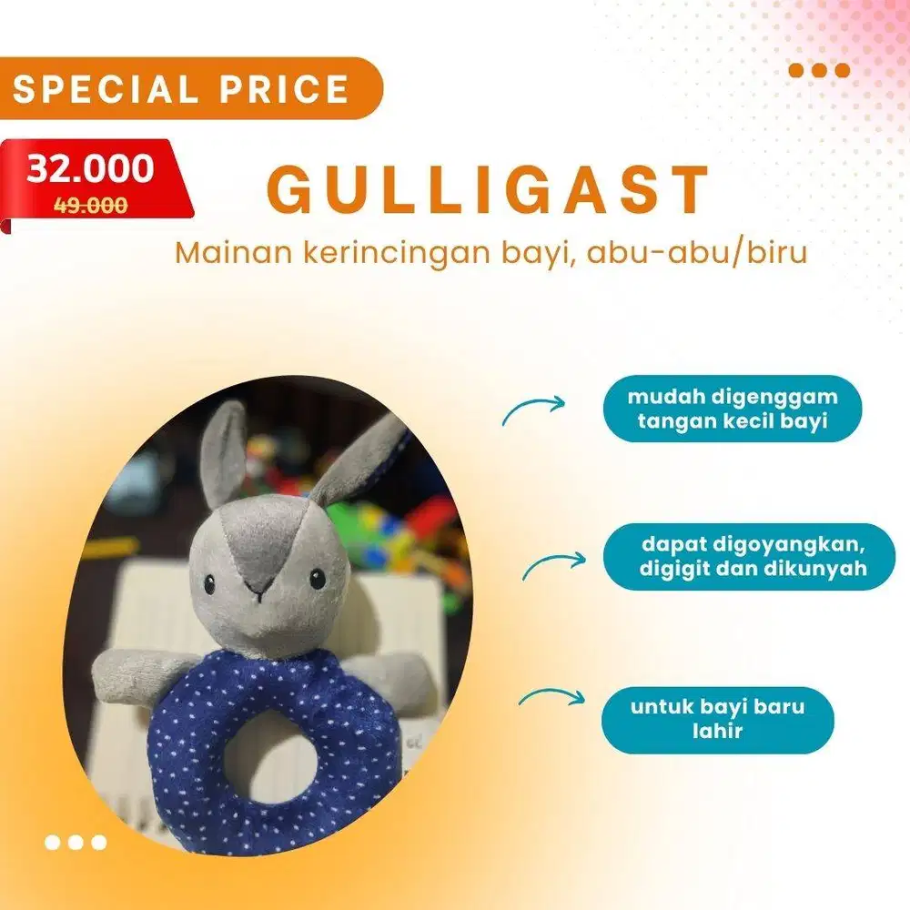 IKEA - GULLIGAST - Mainan kerincingan bayi, abu-abu/biru