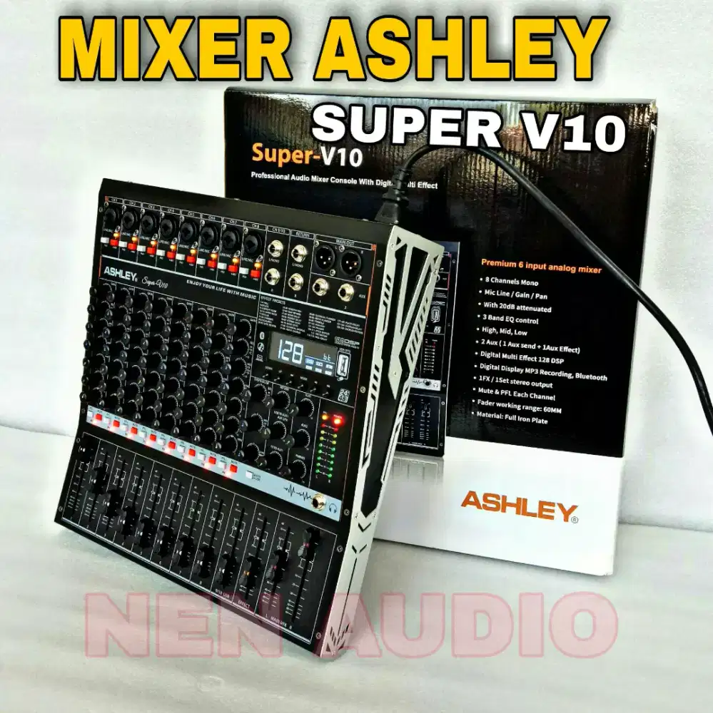 MIXER ASHLEY 8CH MONO 10CH SUPER V10 ORIGINAL SUPERV10 128DSP REVERB
