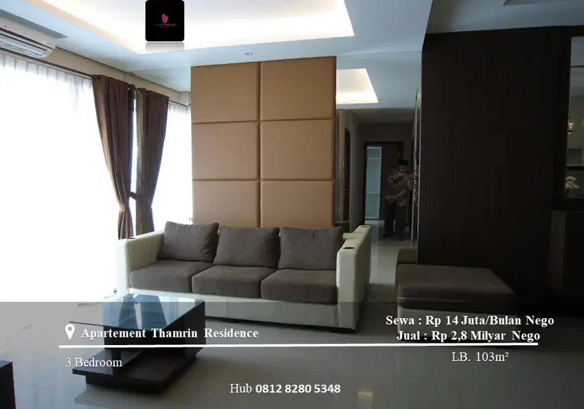 Jual Apartement Thamrin Residence Mid Floor 3BR Furnished Tower A