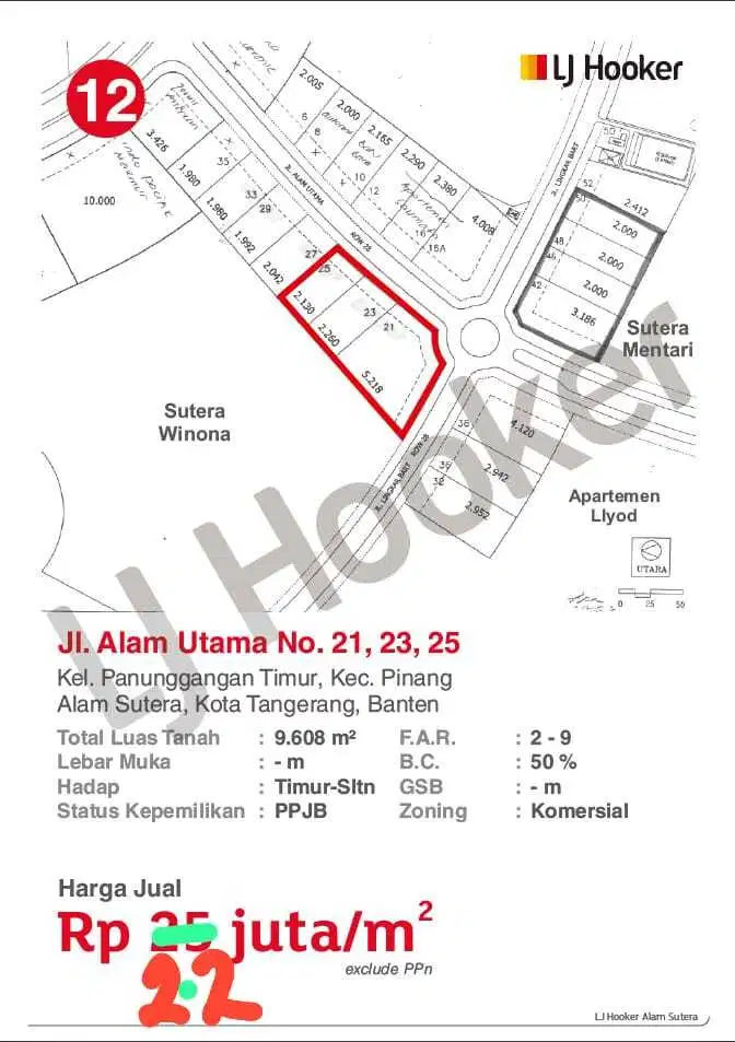 DIJUAL KAVLING KOMERSIAL ALAM SUTERA-TANGERANG (SUN)