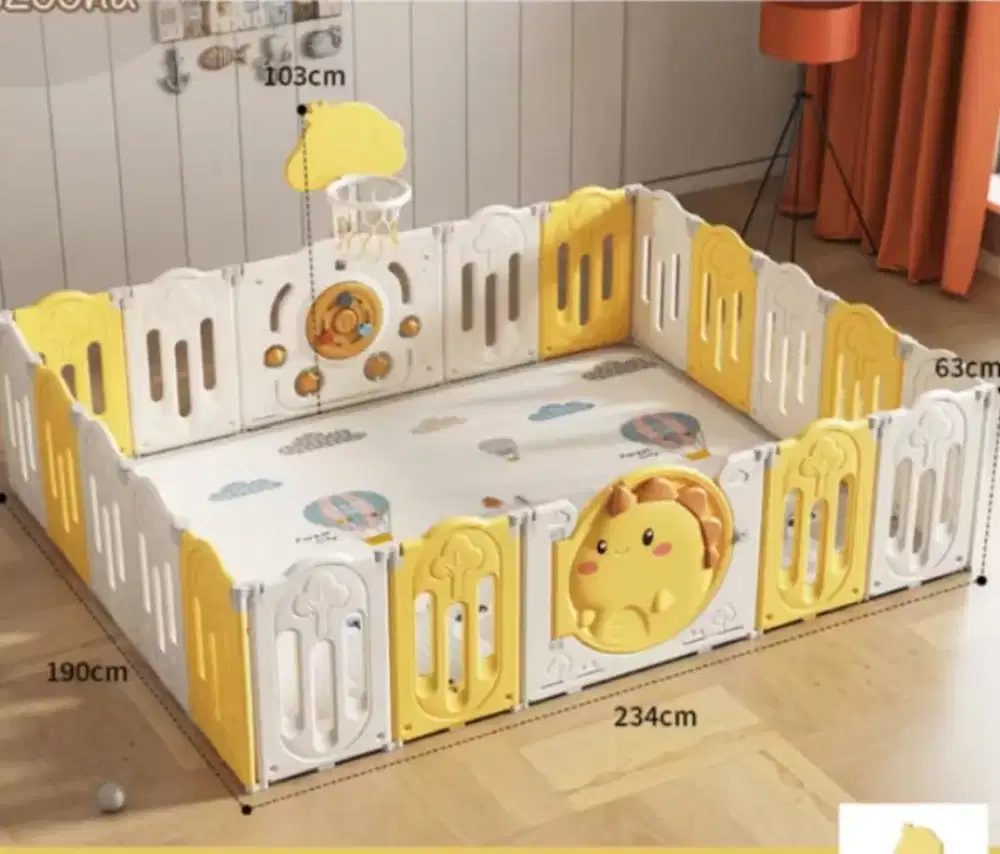 Pagar Bayi Anak Dino Kuning ToysZoona luas lebar