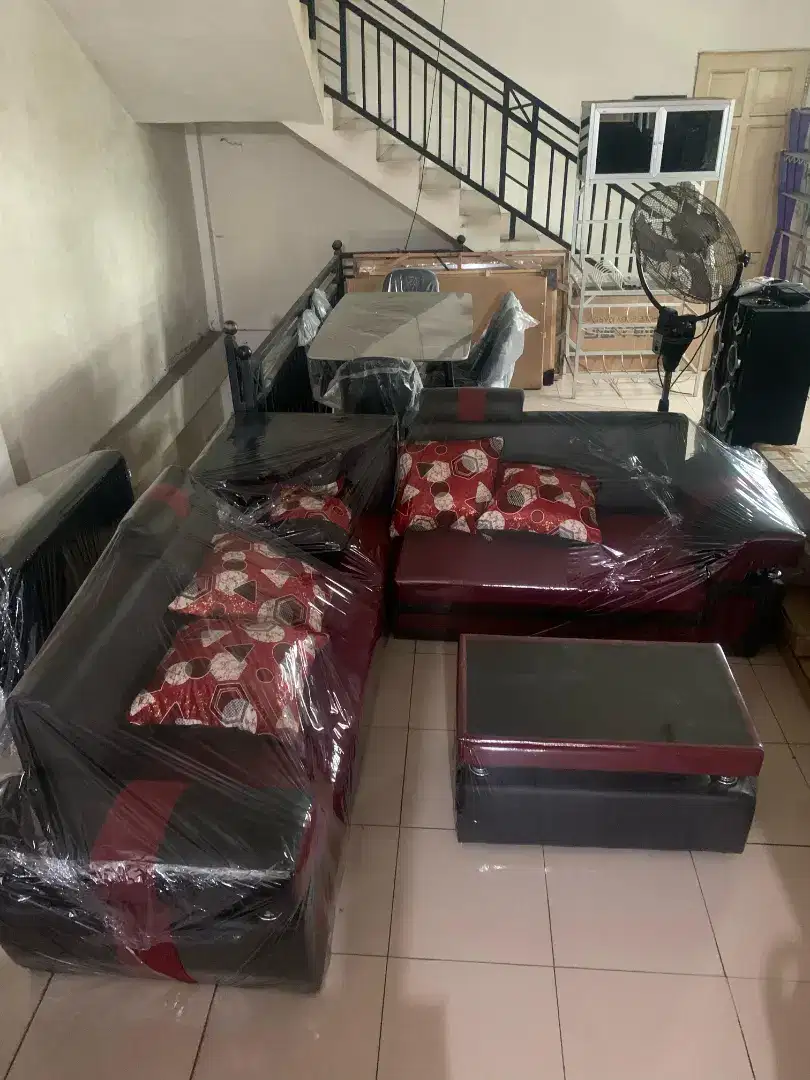 Sofa L sudut + meja merah
