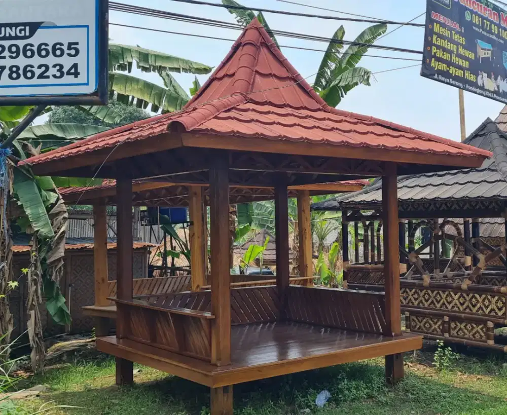 Saung gazebo kayu 2×2 artistik elegan