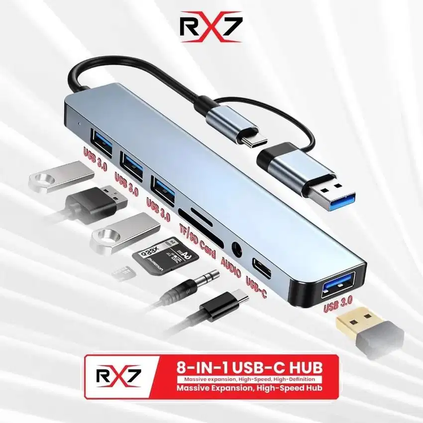 USB HUB RX7 8IN1 TYPE C TO USB 4 + SD + TF CARD READER