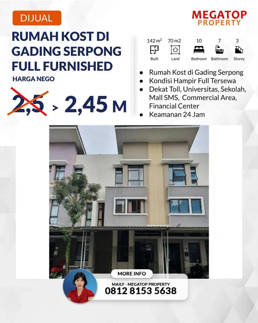 Rumah Kos Allogio Gading Serpong Full Tersewa Lokasi Strategis
