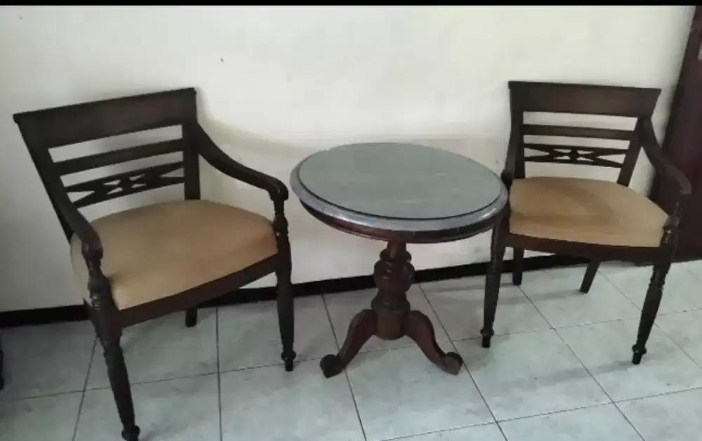 Meja kursi jati marmer
