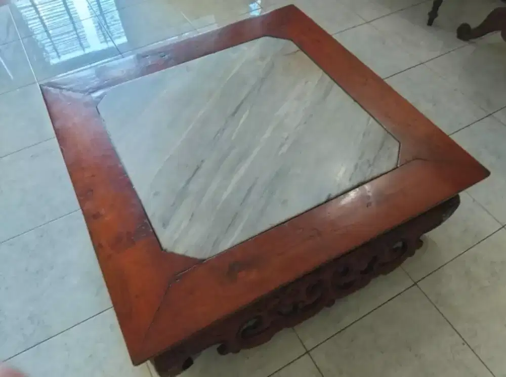 Meja kotak kayu jati marmer