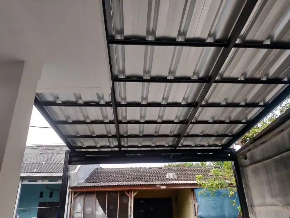 Kanopi baja ringan atap spandek polos + cat rangka