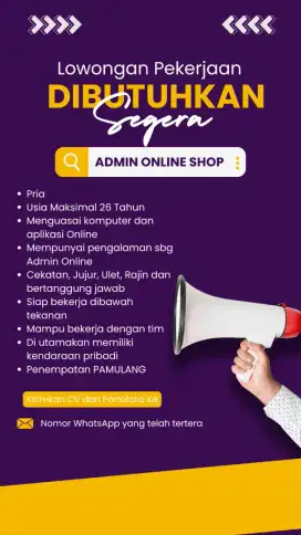 LOWONGAN KERJA ADMIN ONLINESHOP