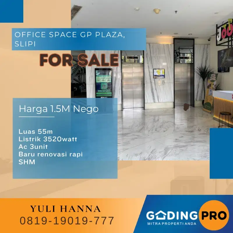 jual office premium space GP Plaza slipi