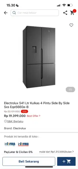 Ready stok kulkas 4 pintu electrolux