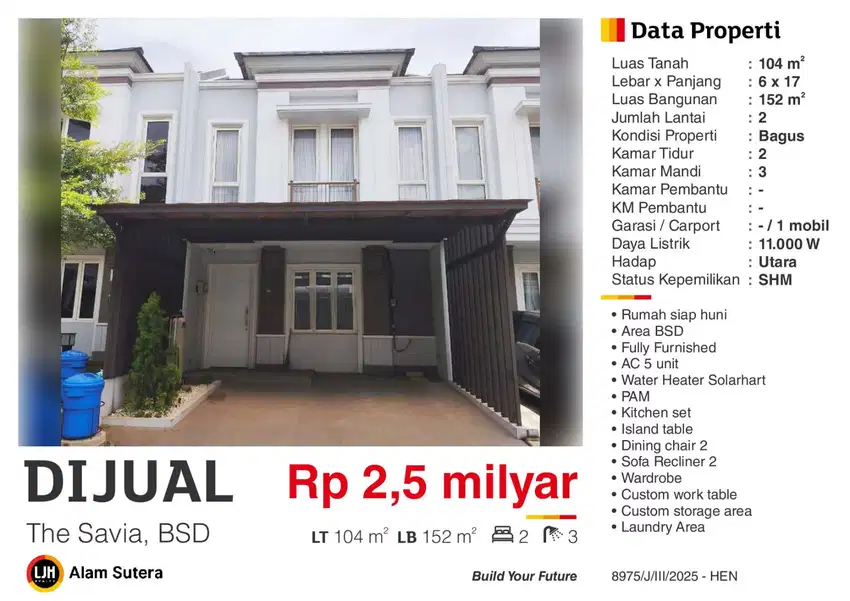 Dijual Rumah Siap Huni Full Furnished SHM di Visana, Savia BSD
