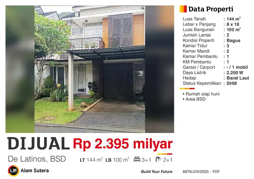 Dijual Rumah SHM Semi Furnish Cluster Costa Rica De Latinos BSD