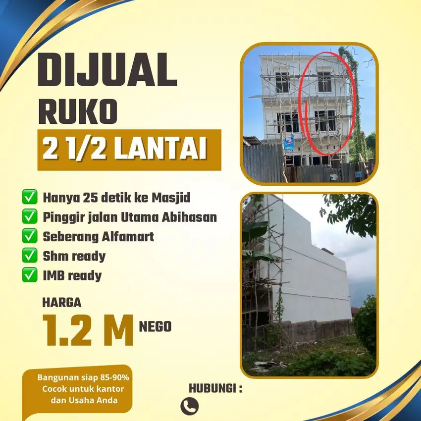 RUKO STRATEGIS BELAKANG MASJID ABIASAN KENTEN Seberang Alfamart