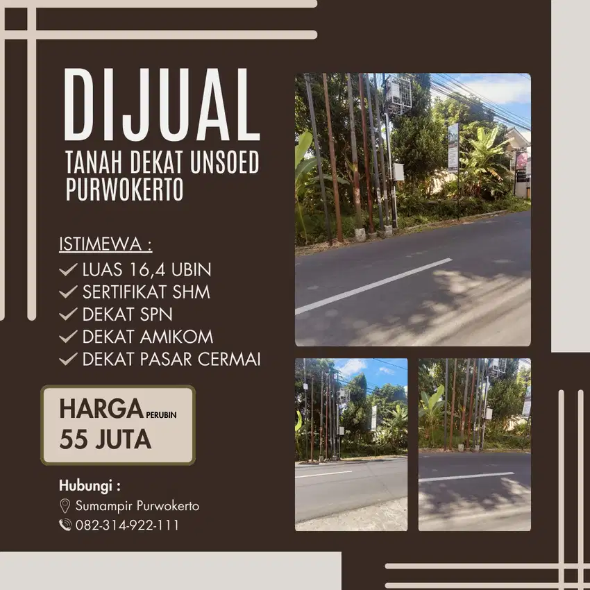 HARGA TANAH 1 UBIN DI PURWOKERTO, jual tanah dekat kampus unsoed