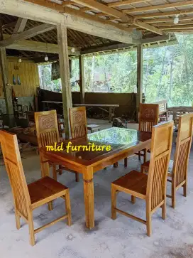 Meja kursi makan k6 kayu jati variasi ukiran