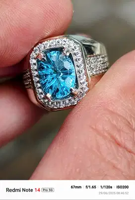 Cincin batu blue topaz Swiss 3.58 carat ring perak memo MRI top krista