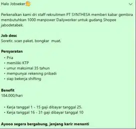 loker dailyworker/operator gudang