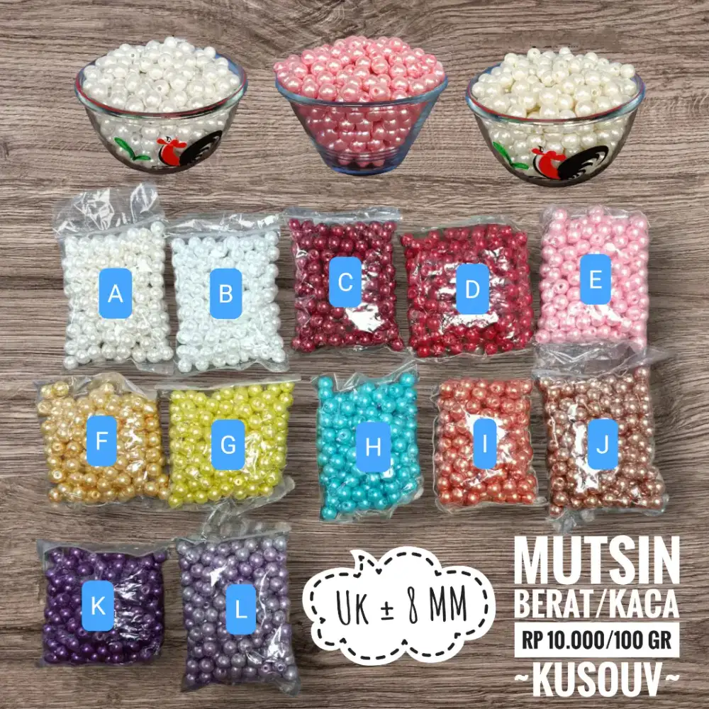 Mutsin Mutiara Sintetis Bahan Plastik dan Kaca