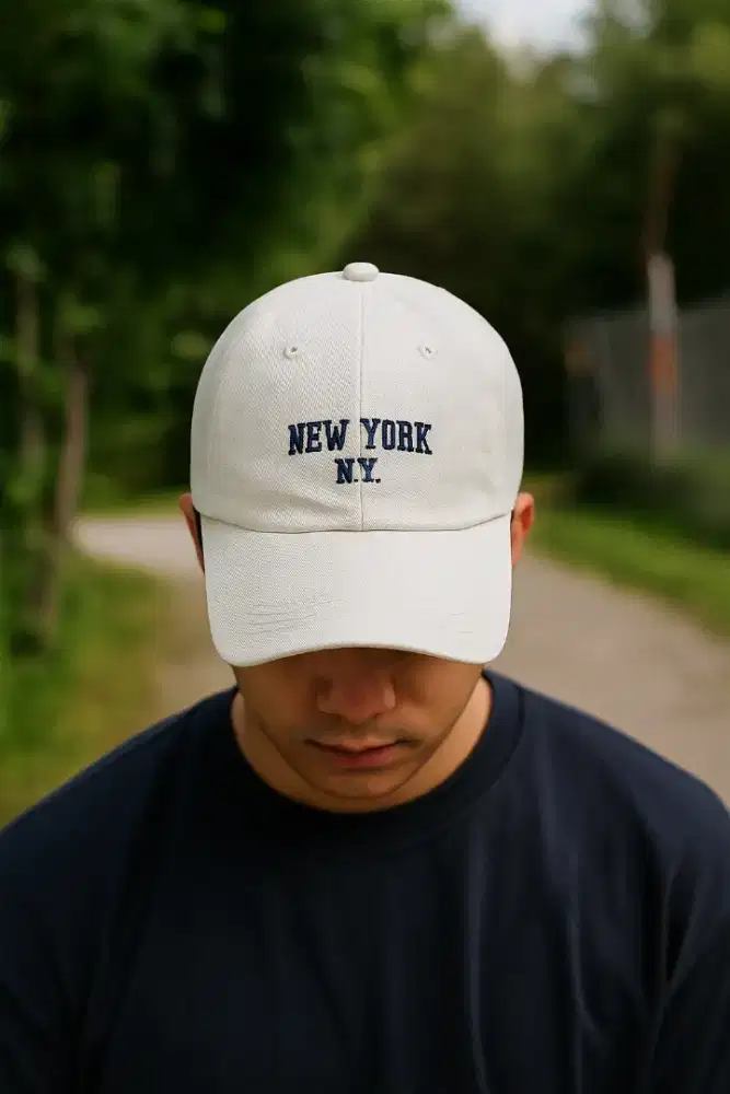 Topi caps logo simple bordir NY putih bekas