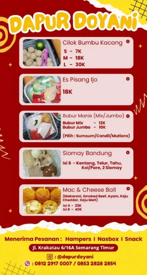 Dapur Doyani ...Es pisang ijo/cilok bumbu kacang/mac n cheese