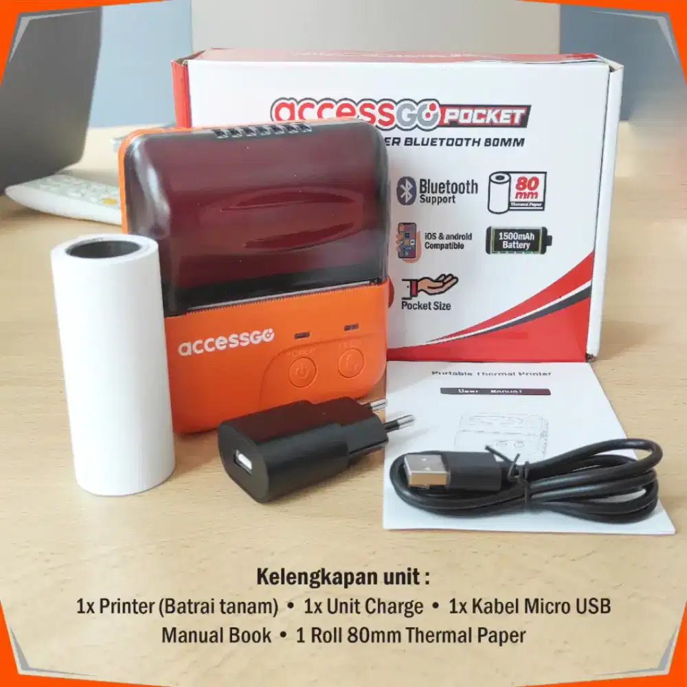 Printer Thermal 80mm Bluetooth Accessgo Portable Mini Pocket Lucu Imut