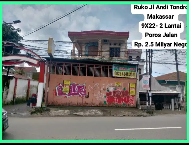 Turun Harga Ruko Jl Andi Tondro Makassar  9X22- 2 Lantai Poros Jalan