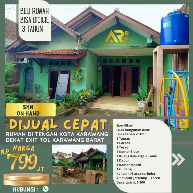 Dijual Rumah 1 Lantai di Karawang Barat Bisa Diangsur 3 Tahun