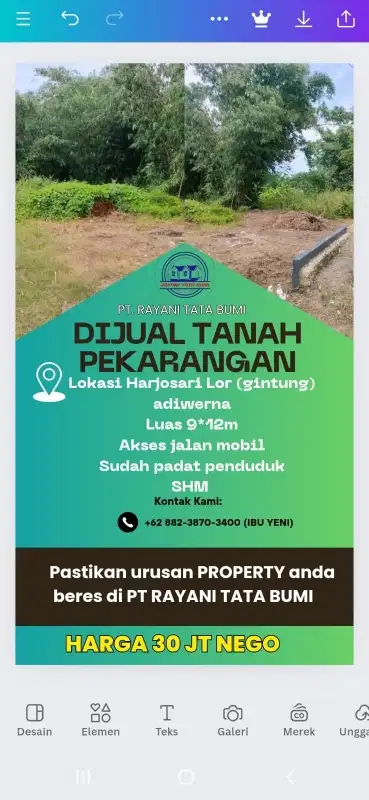 dijual tanah HARJOSARI LOR 108M²