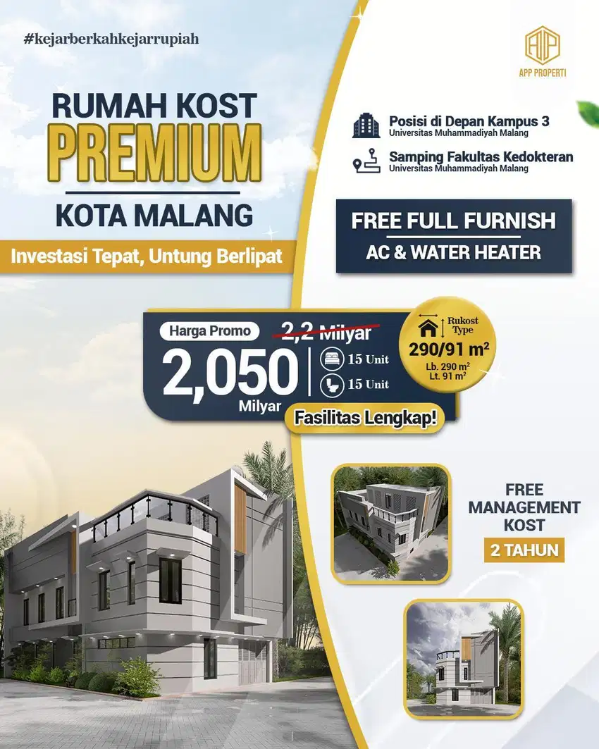 RUMAH KOS 3 LANTAI DEPAN KAMPUS MUHAMMDYAH KOTA MALANG DIJUAL MURAH