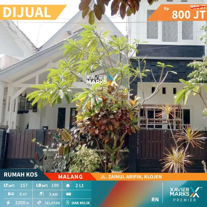 Dijual Rumah Kos Dekat Alun-alun di Jl Zainul Arifin Malang