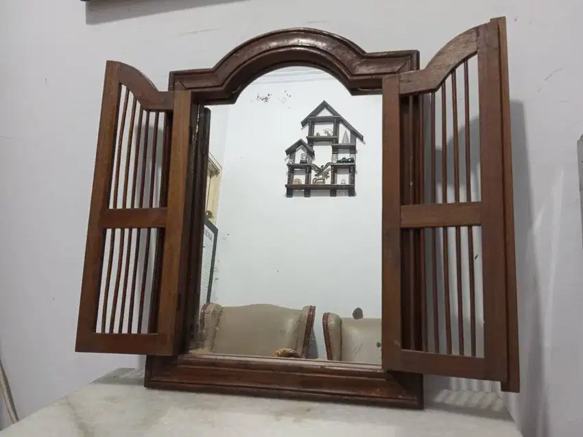 Vintage BOHO Chic Decorative Wooden Framed Window Mirror With Doors