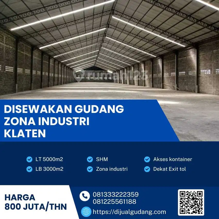 Sewa Gudang Klaten Dekat Tol – Luas 5000m², Harga 800 Juta/Tahun,