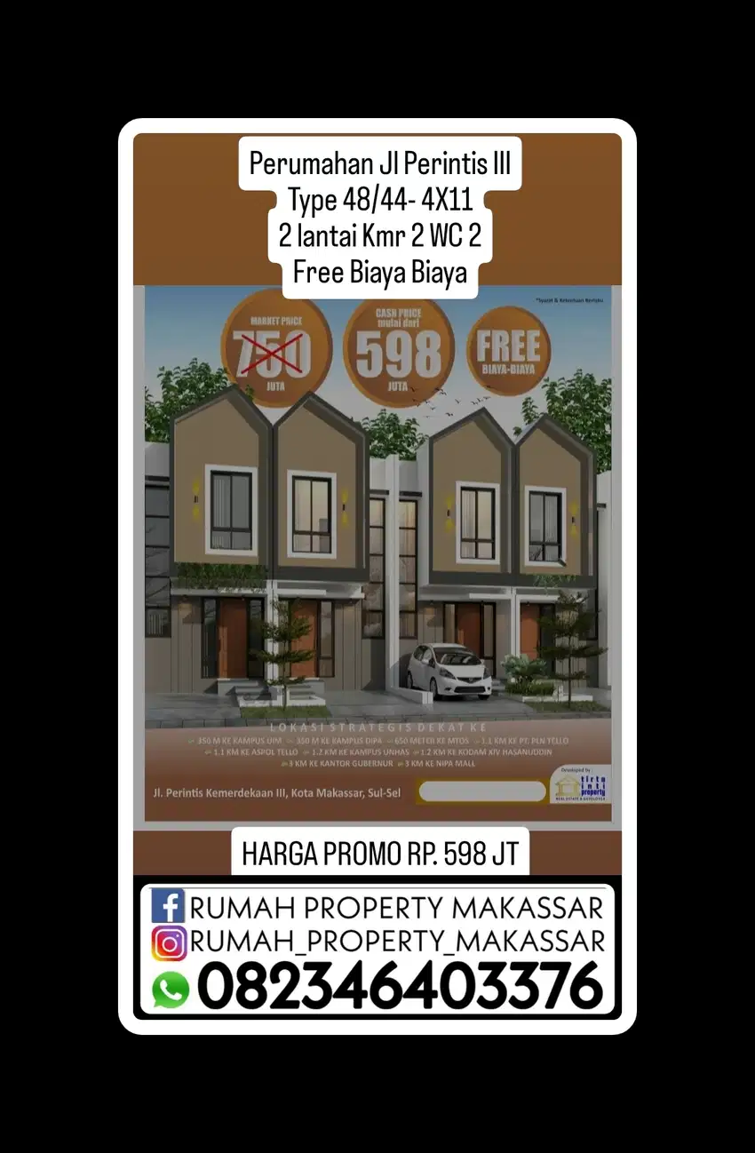 Rmh Perintis 3 Type 48/44 4X11 2 lantai Kmr 2 WC 2 Promo Rp.  598 JT