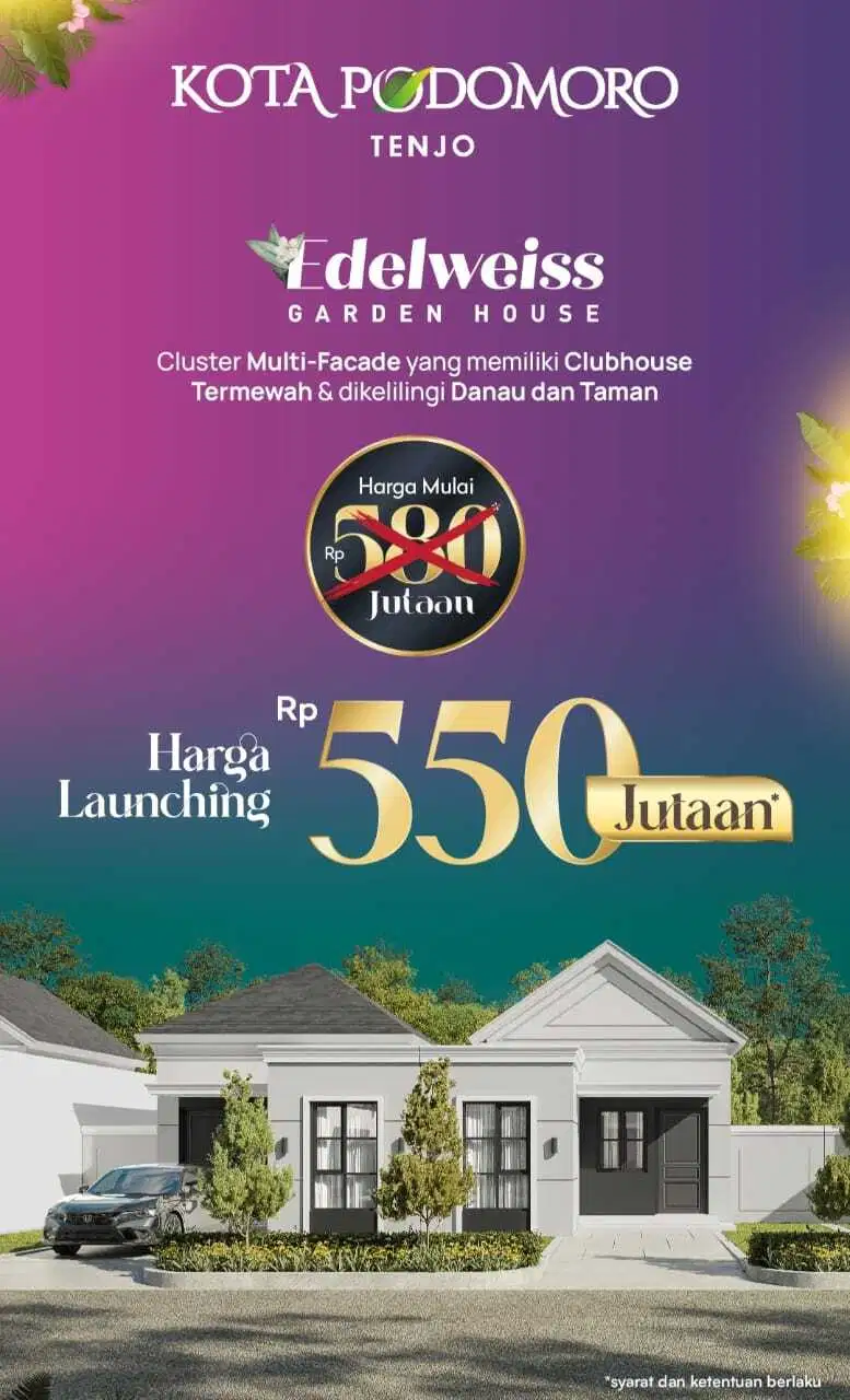 Edelweiss Kota Podomoro Tenjo View Danau dan Taman Edelweiss 500 JTan