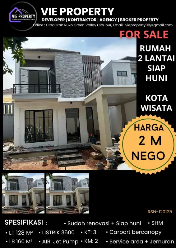 Jual Rumah Cantik  Cluster Favorite. Kota Wisata Cibubur.