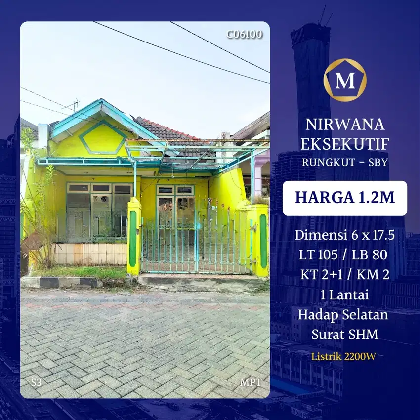 Rumah Murah Nirwana Eksekutif Wonorejo Rungkut dkt Stikom Kedung Baruk