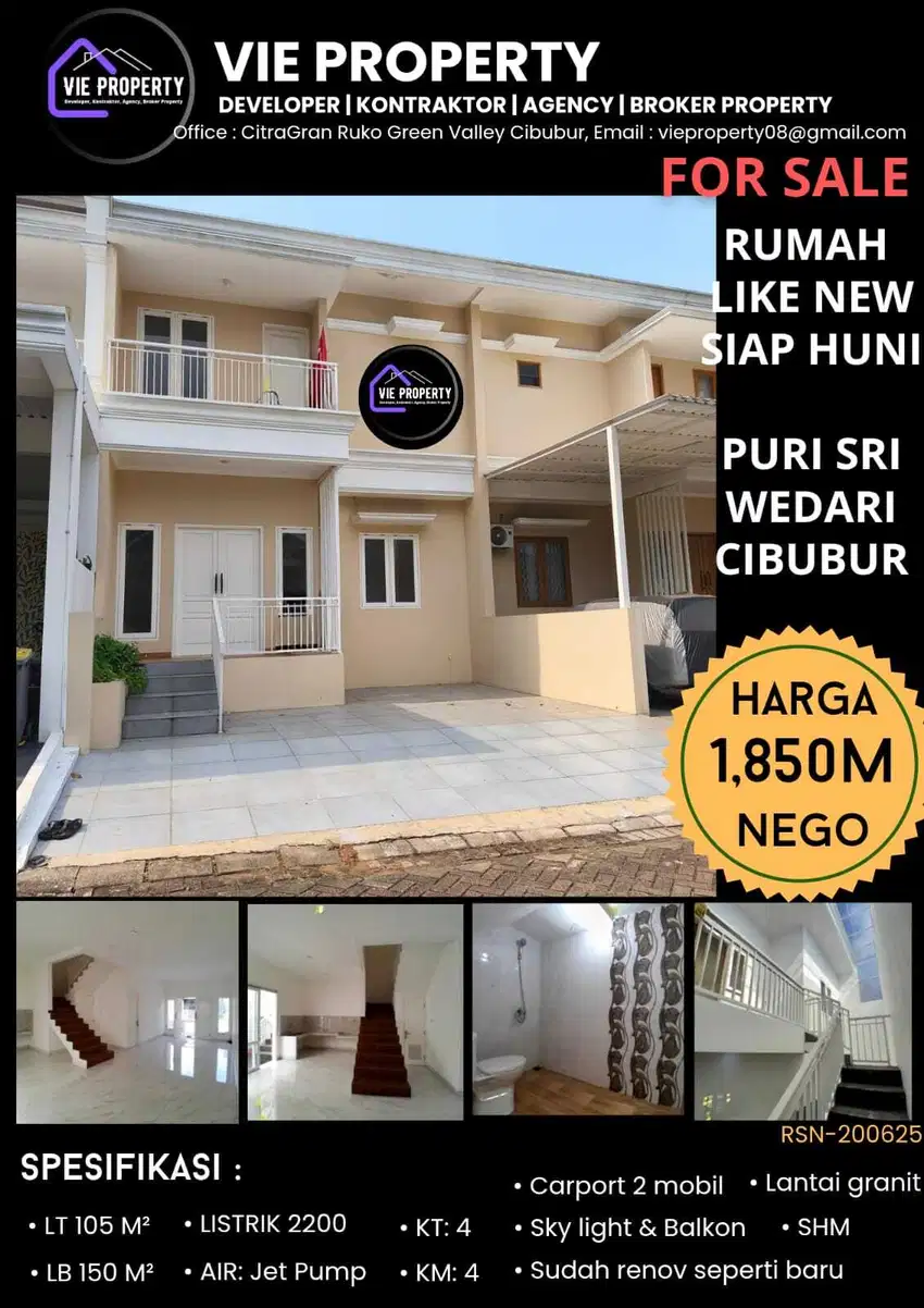 Jual Rumah Cantik Siap Huni Like New. Puri SriWedari Cibubur.