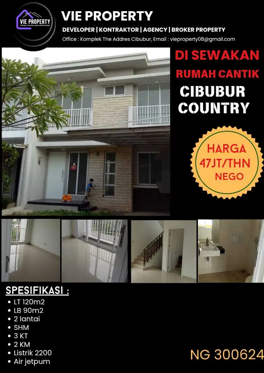 Di Sewakan Rumah Unfurnish Cluster Favorite. Cibubur Country Cikeas.