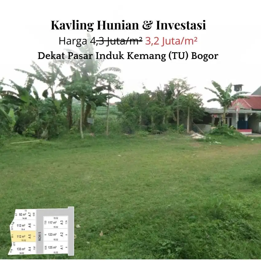 Dekat Pasar Induk Kemang (TU) Bogor ; Kavling Tanah Cicil 12X Non Bung