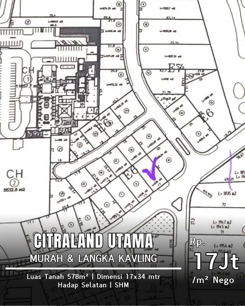 17JT/M2! MURAH & LANGKA! DIJUAL KAVLING TANAH CITRALAND RAYA BGI KOTAK