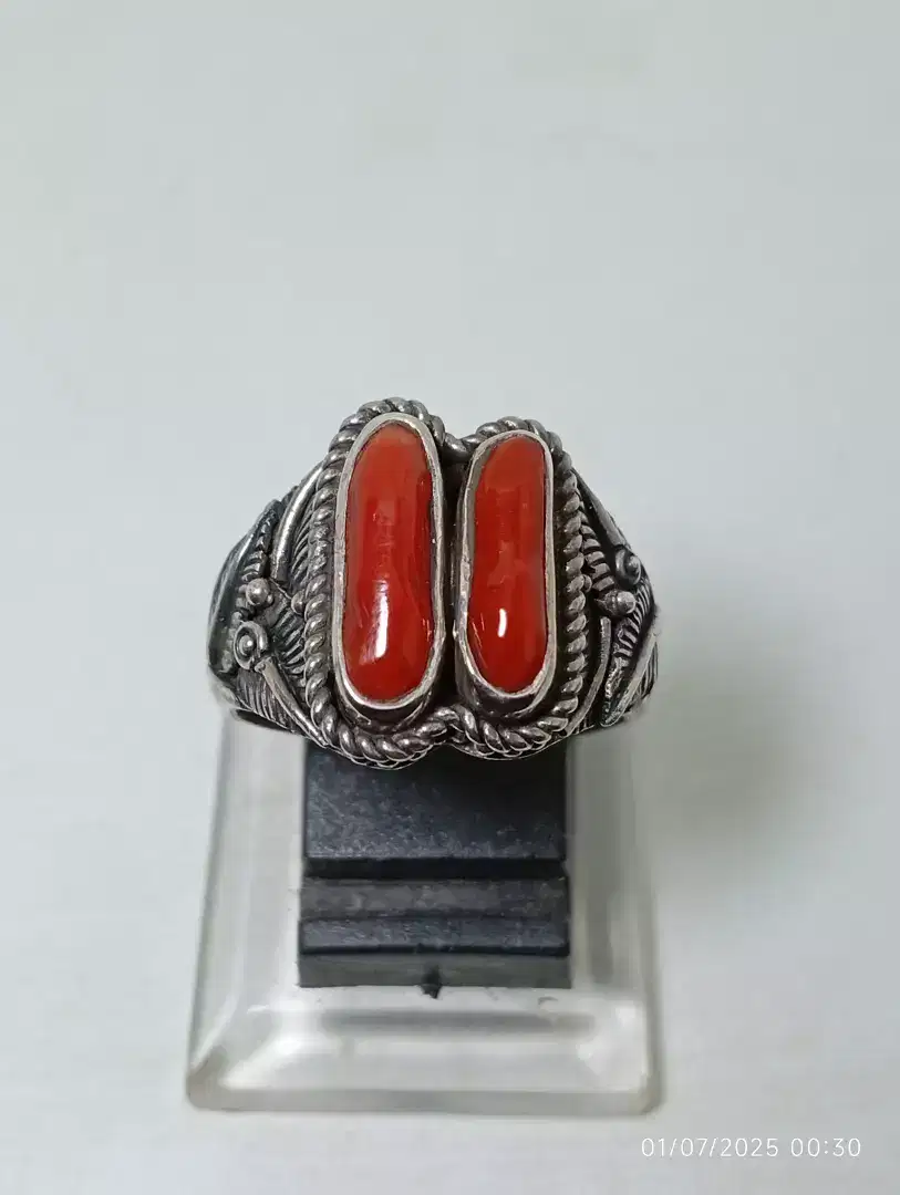 Cincin ring perak Navajo style batu Marjan ori mediteranian