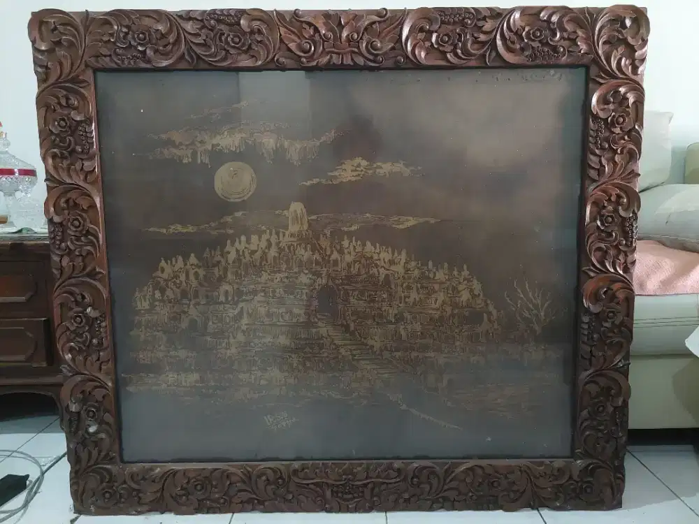 Lukisan tua candi borobudur frame jati