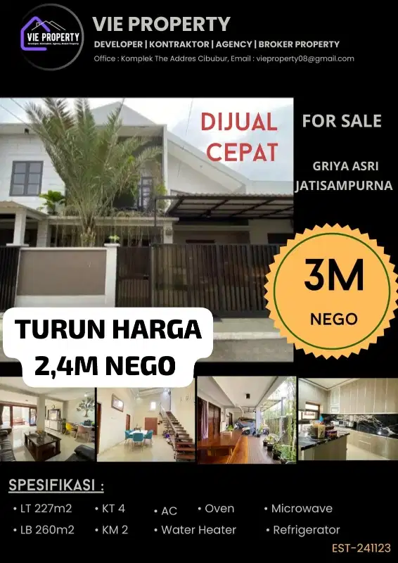 BANTING HARGA DIJUAL CEPAT RUMAH BAGUS SIAP HUNI DI JATISAMPURNA