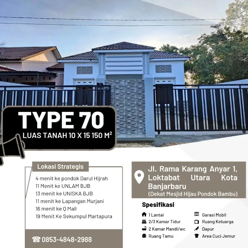 Dijual rumah type 70 dekat Mesjid Hijau Pondok Bambu