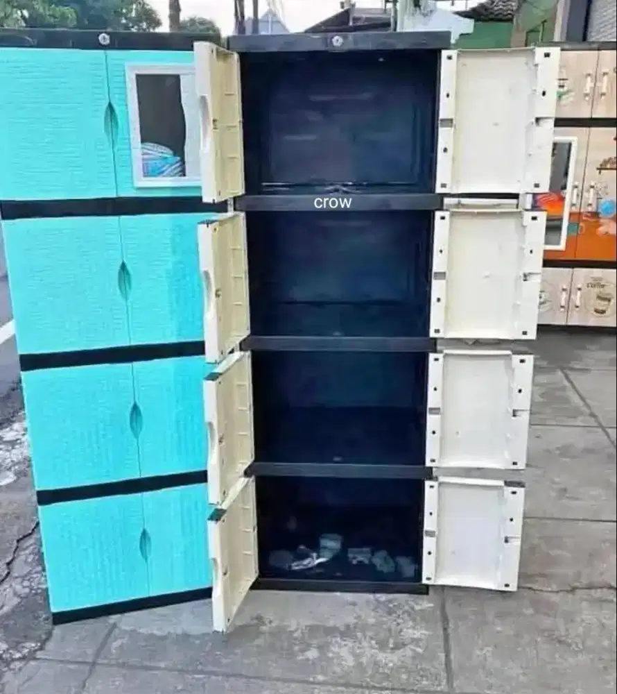 Promo Murah Lemari Plastik Mini 4 Susun Kaca Plus kunci